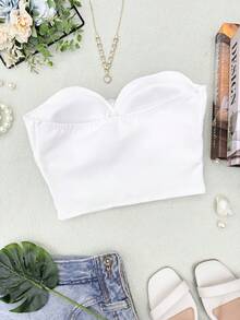 ELLIE Women's Strapless Crop Top With Button Details - 白色 - 查看 5
