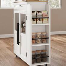 Danolapsi Kitchen Island With Drawer,Kitchen Storage Island With Storage Cabinet ,Rolling Cart On Wheels, Wooden Top Portable Trolley Island With 3 Spice Rack For Kitchen, Dining Room - White - View 8
