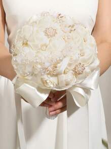 1PC Wedding Bouquet For Bride Romantic Wedding Rose Bride 's BouquetArtifical Rose Posy With Satin Jeweled Bouquet Bridesmaid Holding Flowers Wedding Bouquets