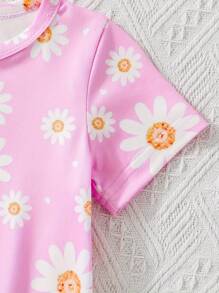 Baby Mädchen Kurzarm Rundhals Knopfverschluss Sommer Romper