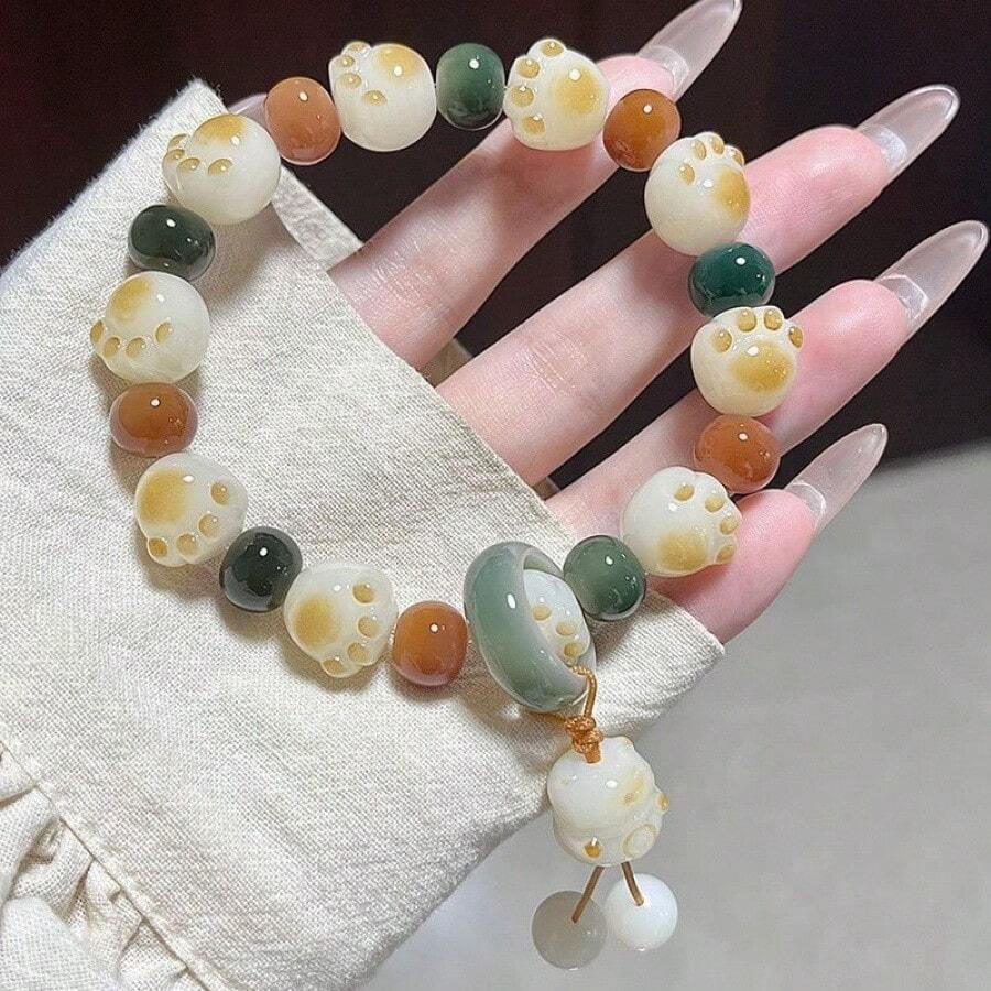 A New Exquisite And Cute Cat Paw Bead Bracelet, A Simple And Versatile Design Bracelet Accessory For Women, Suitable As A Gift For Girls - 小錦鯉貓爪 - 查看 1