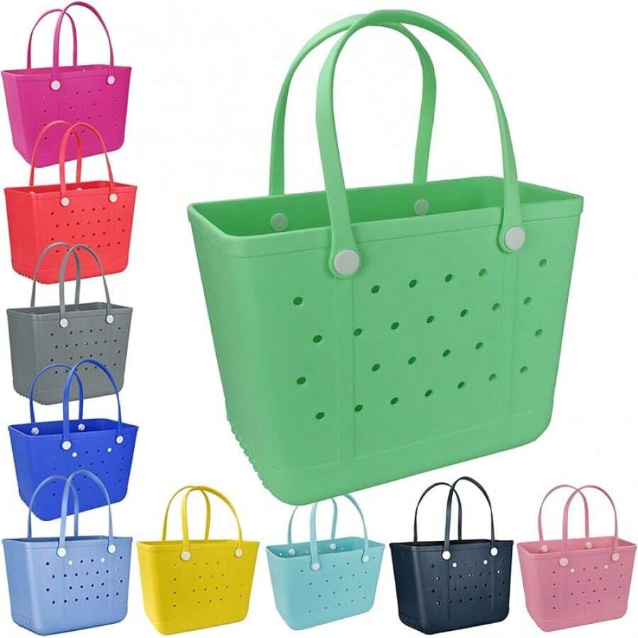 Beach Bag XL Rubber Tote Bag,Travel Tote Bags Waterproof Sandproof Washable Open Beach Tote For Beach Pool Yoga - 薄荷綠 - 查看 1