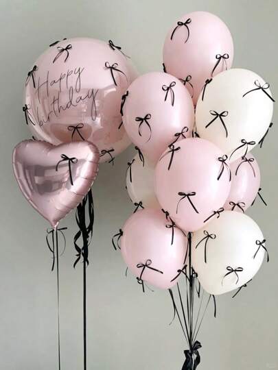 1 Set - 16pcs, 18" Bubble Balloon Kit, Pink & Black Bow Decor, Birthday, Proposal, Bachelor Party, Holiday Party Scene Decoration
