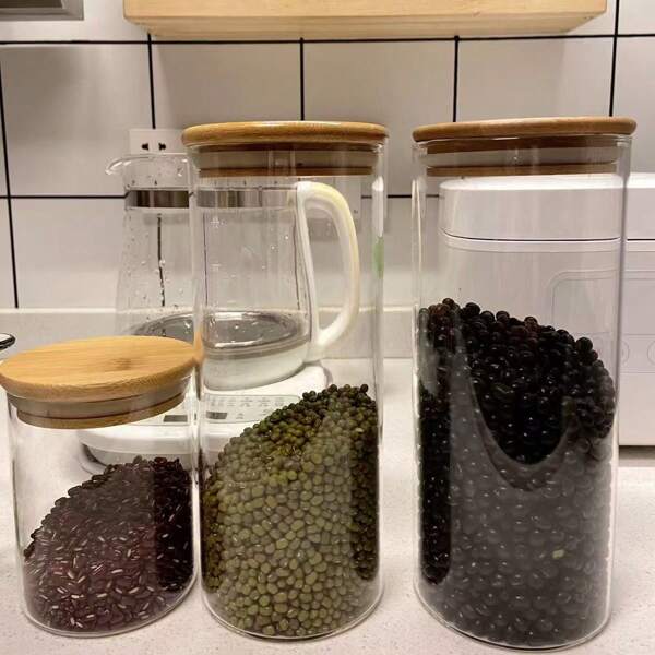 Glazen pot met hoog borosilicaatglas, keukenopslagcontainer voor granen, specerijen, snacks, thuisgebruik