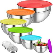 6 Pieces Mixing Bowls With Lids And 3 Pieces Grater Attachments, Stainless Steel Salad Mixing Bowl Set, 32.12 Oz + 47.34 Oz + 64.25 Oz + 81.15 Oz + 108.2 Oz + 1.72 Gallon, Baking Tools, Home Kitchen Accessories
