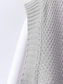 Plus Size Casual Solid Color Round Neck Knitted Sweater Vest