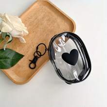 Transparent PVC Waterproof Heart-Shaped Cable And Earphone Storage Bag - Electronic Accessories Organizer Bag With Key Ring For Summer Holiday Travel, Outdoor Activities Cable Organizer, Travel Essentials