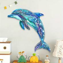1pc Colorful Metal Dolphin Wall Art, Decorative Painted Pattern, Large Size Home Decor For Living Room And Garden, Suitable For Wedding, Party, Housewarming Gift, Ocean Room Decoration Coastal Decor Coastal Decor Beach Decor