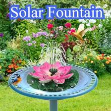 Solar Powered Lotus Fountain With 6 Interchangeable Nozzles - Vibrant Pink Lotus Design, Easy Installation, Multifunctional Bird Bath And Garden Pond Decor, Outdoor Decor, Solar Powered, Bird Bath, Suitable For Garden, Pond And Other Outdoor Areas