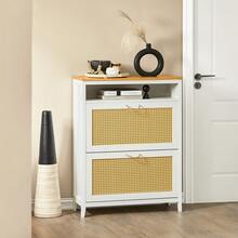SoBuy FSR127-W Shoe Cabinet With 2 Doors, 1 Open Compartment, Shoe Rack With 4 Shelves, Shoe Chest Of Drawers With Grid Design, W X H X D Approx.: 75 X 98 X 30 Cm - White - View 1