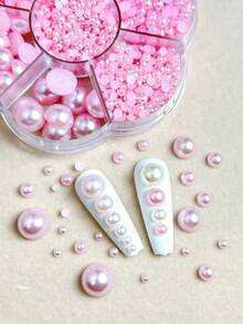 1盒装 Abs 粉色珍珠美甲饰品甜美风格 3D 半圆形珍珠美甲配件 DIY 美甲用品指甲美甲宝石 - 粉色 - 查看 5