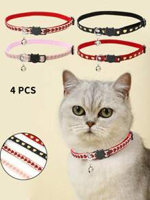 4pcs Heart Pattern Pet Collar, Soft Woven Band, Anti-Choke Safety Buckle, Metal Charm Decoration, One Size Adjustable, Suitable For Cats And Small Dogs