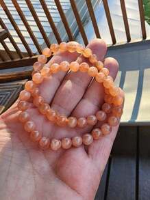 YAUKIA Orange Sunstone Crystal Bracelet -Natural Sunstone Gemstone Stretch Bracelet Spiritual Healing Bracelets, Anxiety, Stress Relief, Yoga, Chakra Gift For Women Men