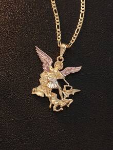 1 件时尚优雅铜合金大天使圣米迦勒圣米格尔吊坠项链，适合母亲节/情人节、情侣、好友、休闲和节日穿着、祈祷