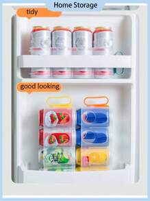 3 Packs Stackable Can Organizer Rack For Fridge - 4-Tier Transparent Beverage Storage Container With Comfort Handle (11''x4''x3'', 6oz) - Space Saving Soda/Beer/Cans Refrigerator Organizer Box, PP Material For Home/Office/Kitchen, Modern Minimalist Design, Perfect Gift For Christmas/New Year (Yellow/Blue/Orange)