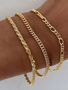 1 件不锈钢脚链 - 简约时尚的链条设计，适合日常穿着和度假 - 三層均碼 - 查看 2