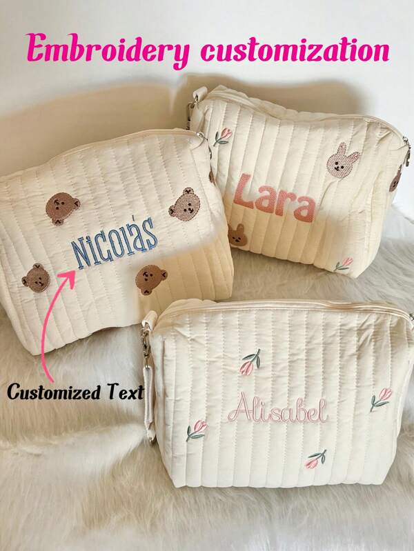 1 pieza Bolso de lona personalizado con diseño Mommy Bag de estilo Ins, bolsa de almacenamiento grande con bordado de letras y oso, bolso casual y versátil de gran capacidad para maternidad, bolso de mano multifuncional y de gran capacidad con gancho para cochecito, apto para uso diario, puede ser un regalo para familiares y amigos, útiles escolares, vuelta al colegio, para oficina, escuela, aula, regalos para maestros, universidad, colegas, dormitorios, maestros, niños y niñas, adolescentes, estudiantes de secundaria, universidad, principiantes, segundo año, estudiantes de cursos inferiores