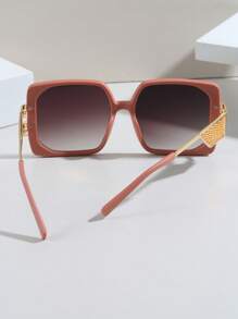 1pc Women Fashionable Square Glasses With Vintage Metal Temples, Pink Color, Suitable For Summer Travel, Beach & Vacation For Summer Beach Vacation,Outdoor,Travel