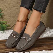 女士平底休闲乐福鞋，软底，户外防滑平底鞋，轻便舒适，适合中年妈妈工作/日常穿着。 - 灰色(蝴蝶鏈) - 查看 2