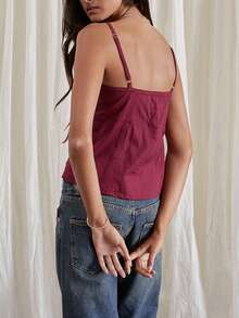Women Y2k Crop Tank Top Low Cut Sleeveless Cami Top Sexy V Neck Spaghetti Strap Camisoles Summer Going Out Top - 酒紅色 - 查看 3