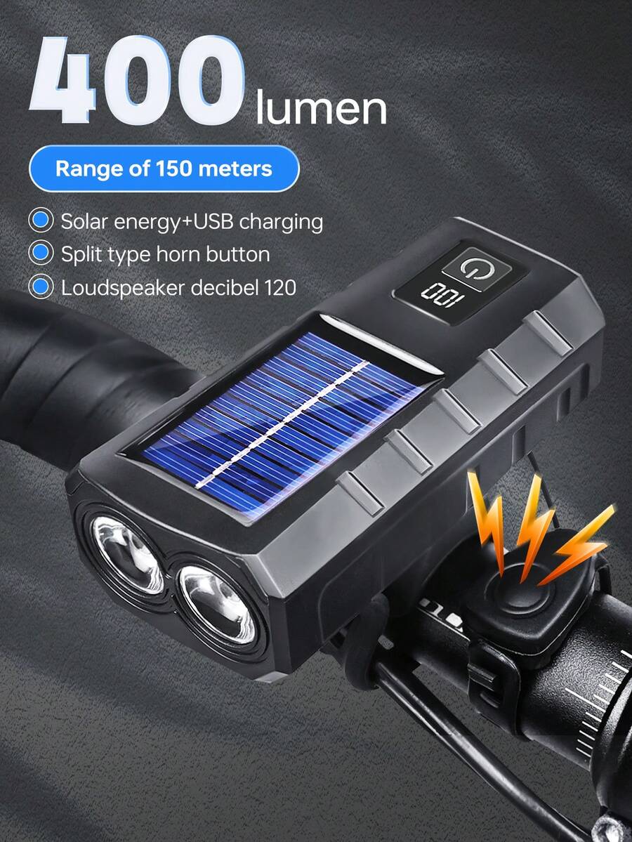 X-TIGER Solar Powered Bicycle Front & Rear Light Set, USB Rechargeable LED Searchlight - Bike Flashlight - Multicolor - View 1
