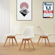 ALBATROS Esszimmerstühle 4er Set AARHUS, Weiss - Beine aus Buche Massiv-Holz, Skandinavisches Retro-Design, bequemer Schalenstuhl - Eleganter Küchenstuhl, Stuhl Esszimmer für Esstisch