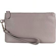 Women's Genuine Italian Leather Wristlet Clutch Wallet Purse, Gold Zipper - Beige - View 1