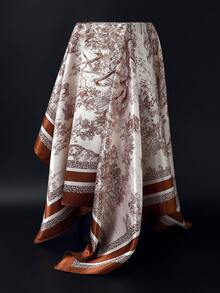 90cm女士方形围巾，真丝装饰披肩，夏季防晒面纱' - 咖啡棕 - 查看 7