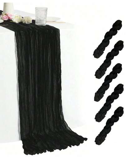 1/2/5 szt. Poliester Czarny Gaza Plisowany Wzór Bieżnik Stołowy, Na Uroczyste Ukończenie Szkoły Urodziny Dekoracje Na Wesele Akcesoria Domowe Dekoracja Stołu Na Imprezę Wakacyjną, Babyshower Bridal Shower Dekoracja Obrus, Bankiety Impreza Flaga Stołowa, Bieżnik Na Ser, Dekoracja Ślubna