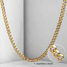 Trendsmax 3/5/7/9/11mm Gold Plated Stainless Steel Cuban Curb Chain Necklace, 16-30 Inches, For Mens Womens Link Jewelry 2025 New - 3mm Gold - 查看 5