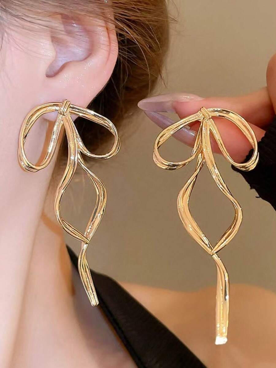 1 cặp bông tai thả thiết kế nơ lớn phóng đại, bông tai đinh tán lớn đơn giản cho phụ nữ, trang phục thường ngày cho ngày lễ tình nhân - Nhiều màu - Xem 1