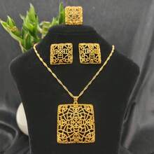 1 set colier, cercei și inel elegant de lux pentru femei, din aliaj de cupru, design auriu, non-Orientul Mijlociu, set de 3 piese, potrivit pentru orice ocazie, poate fi oferit cadou