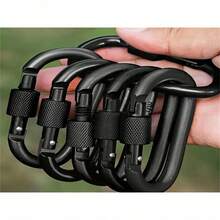 3 piezas Mosquetones con forma de D con tornillos, clips de aleación de aluminio negro, aptos para actividades al aire libre: acampada, senderismo, pesca, ganchos para llaveros