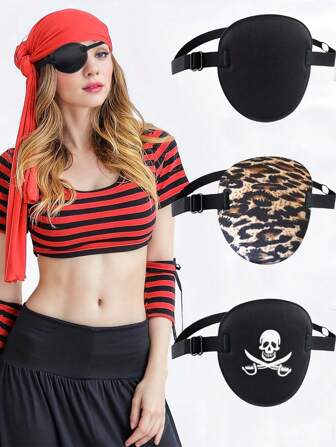 1pc Adjustable Soft Pirate Eye Patch, Comfortable Single Eye Blindfold With Excellent Sewing Craftsmanship, Adjustable Strap, Suitable For Amblyopia Patients And Costumes, Black, Fits Both Left And Right Eyes, Party Themed Halloween