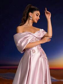 Đầm dạ hội trang trọng hở vai đính sequin thanh lịch cho nữ, Đầm dự tiệc, Đầm dự tiệc cưới, Váy dạ hội - Hồng - Xem 9