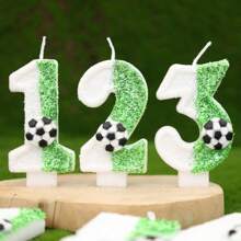 Creative Hot-Selling 0-9 Numeric & Letter DIY Birthday Cake Candle, Handmade Party Festival Decoration Candle, White & Green Bicolor, Colorful Glitter Football Field Design, For Birthdays, Celebrations, Photo Props, 1 Pc