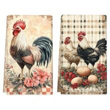 1set/2pcs Vintage Chicken Print Kitchen Towel, Dishwashing Towel, Suitable For Spring And Summer Restaurant Kitchen Bathroom Interior Decoration Party Decoration, Holiday Gift, Can Be Given As A Gift