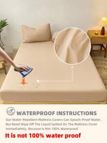 1pc Waterproof, Bedding, Fitted Sheet, Solid Color Mattress Cover, Made Of Modern And Minimalist Fabric, Deep Pocket, Only, Without Pillowcase, Dustproof Non-Slip, For All Season, For Twin, Full, King, Queen Size, Home Textile, Bedding Gifts, For Bedroom, Dormitory, Guest Room, Hotel, Machine Washable