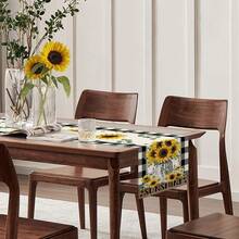 1 件向日葵主题桌旗，采用涤纶纤维亚麻材质制成，餐桌装饰适用于家庭厨房、餐厅、户外派对、家居装饰、节日装饰、房间装饰 - 彩色 - 查看 10