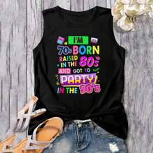 70s 80s Women's Plus Size Tank Tops Crew Neck Novelty Shirt Casual Top Funny Graphic Tee Sleeveless Summer Vacation Clothing - 黑色 - 查看 3