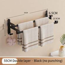1pc No Drilling Needed Double Rod Wall Mounted Bathroom Towel Rack, Multi-Functional Storage Rack For Bathroom, Kitchen, And Behind The Door - Multicolor - View 9