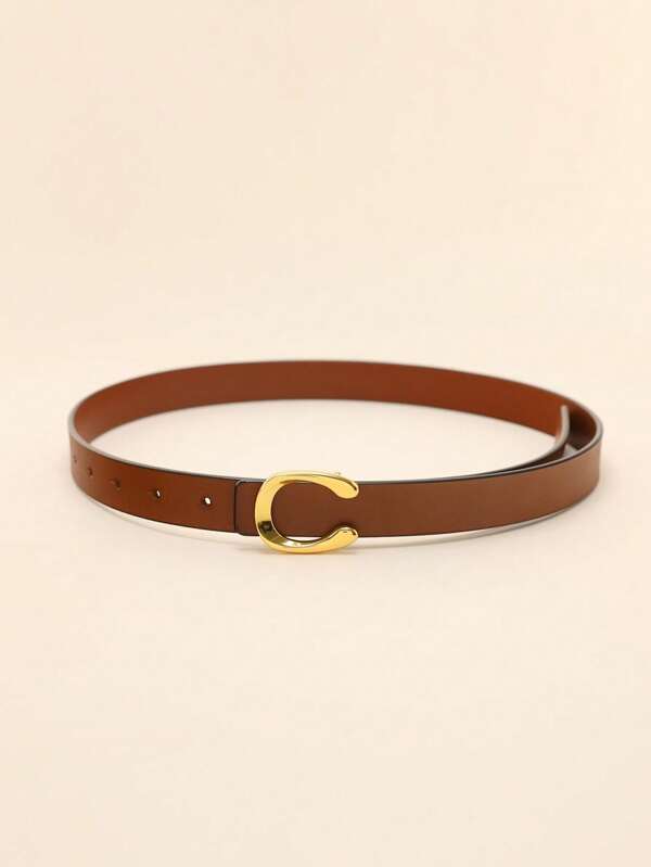 1 pezzo Cintura per donna in ecopelle marrone con decorazione in lettere e fibbia piatta dorata a forma di C, versatile corsetto in vita per valorizzare e mettere in risalto la figura, elegante