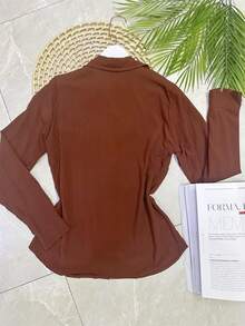 Women's Shirt In Beautiful Viscose Fabric - 咖啡棕 - 查看 2