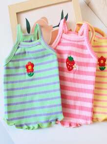 1pc Rainbow Striped Sleeveless Pet Vest For Cats & Small Dogs, Lightweight & Breathable Polyester Fabric, Suitable For Summer, With Embroidered Pattern