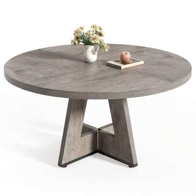 LITTLE TREE Round Dining Table Kitchen Table, 120 Cm Dining Room Tables For 4 People, Farmhouse Dinner Table With Wooden Table Top And Legs (Only Table)