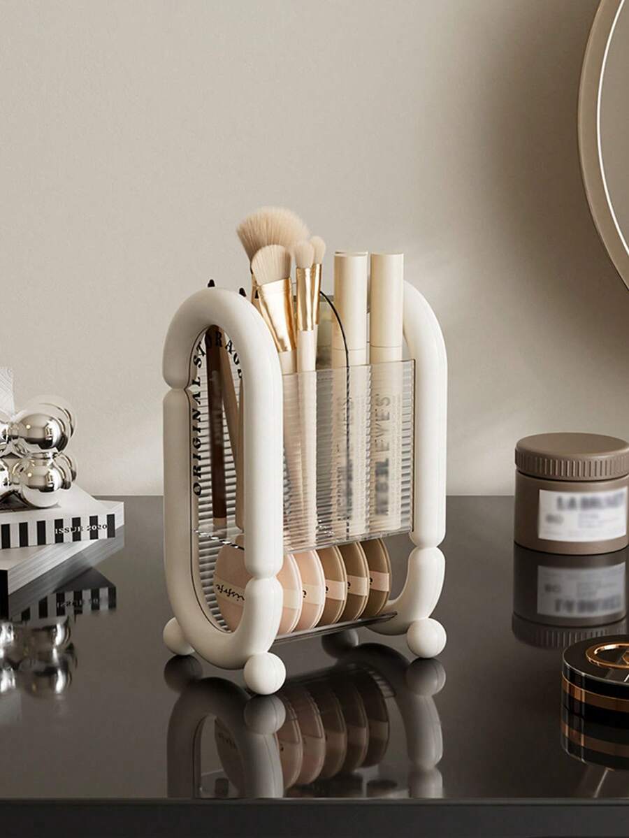 1pc High-End Makeup Brush Storage Box, Large-Capacity Cosmetic Storage Cylinder, Dressing Table Desktop Lipstick Pen Bucket, And Storage Rack. - Multicolor - View 1