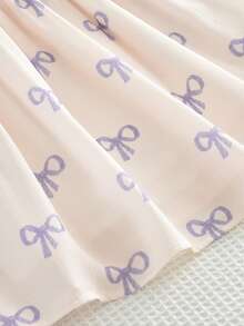 Vestido corto de manga corta con estampado de moños lindo para niñas pequeñas en verano - Morado - Ver 9