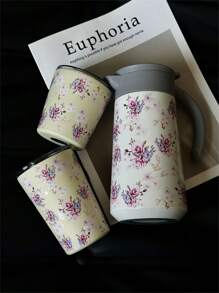 1 pieza Botella térmica de doble capa de acero inoxidable de 800ml con patrón floral de rosa, adecuada para acampar, fiestas, hogar, oficina, al aire libre, escuela, regalo para vacaciones y cumpleaños