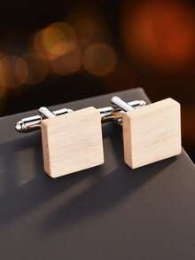 1 par de gemelos cuadrados de madera para hombres, minimalistas y prácticos de uso multifuncional - Multicolor - Ver 1