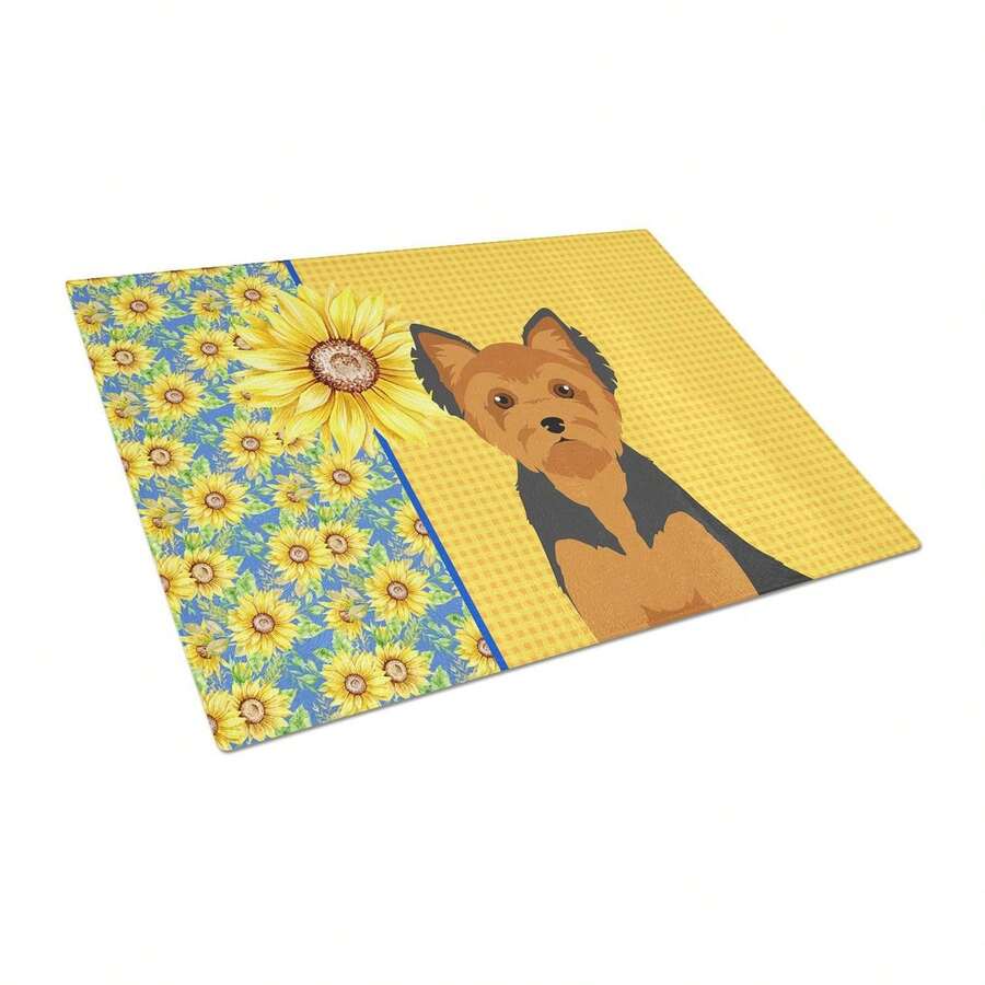 SummerBlack And Tan Puppy Cut Yorkshire Terrier Glass Cutting Board Decorative Tempered Glass Kitchen Cutting And Serving Board Large Size Chopping Board Default - Multicolor - View 1